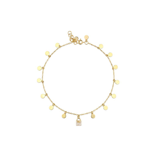 18K Gold Lock & Disc Charms Anklet