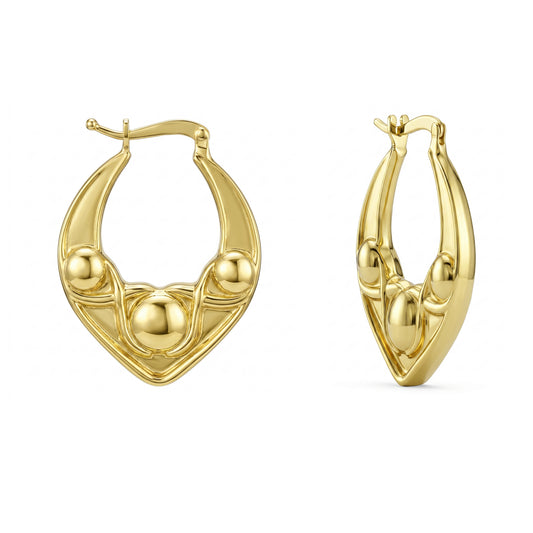 18K Gold Ball Accent Hoops