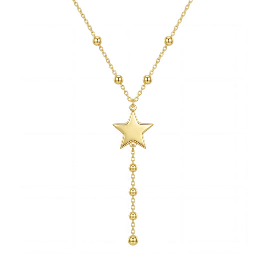 18K Gold Star Station Lariat Necklace