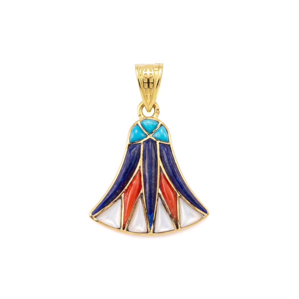 18K Gold Multicolor Lotus Flower Pendant