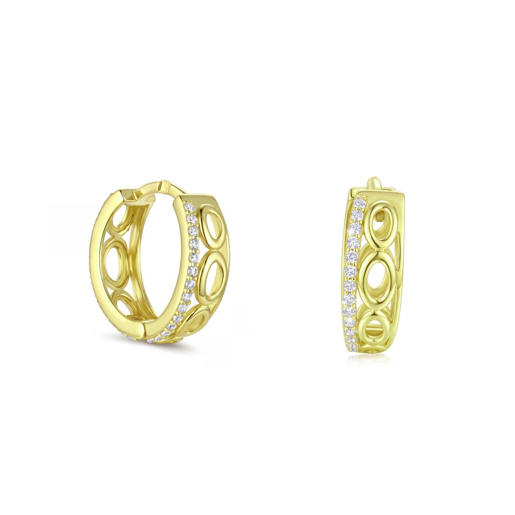 18K Gold Cutout Circle Cubic Hoop Earrings