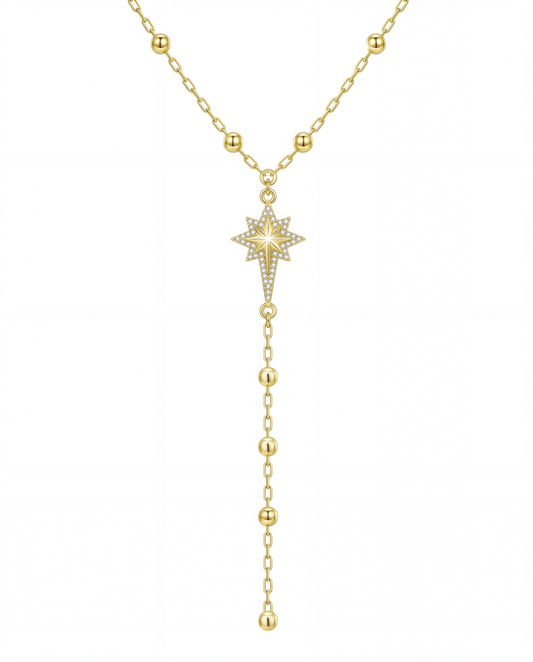 18K Solid Gold Celestial Polaris Y-Necklace