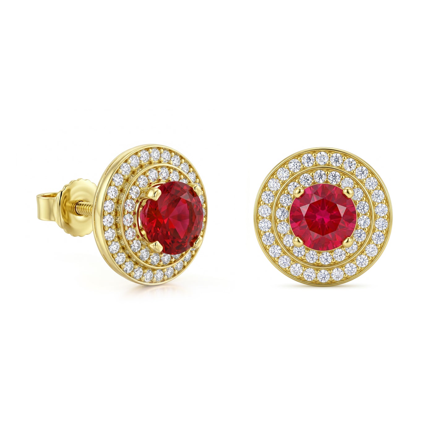 18K Gold Ruby Halo Stud Earrings