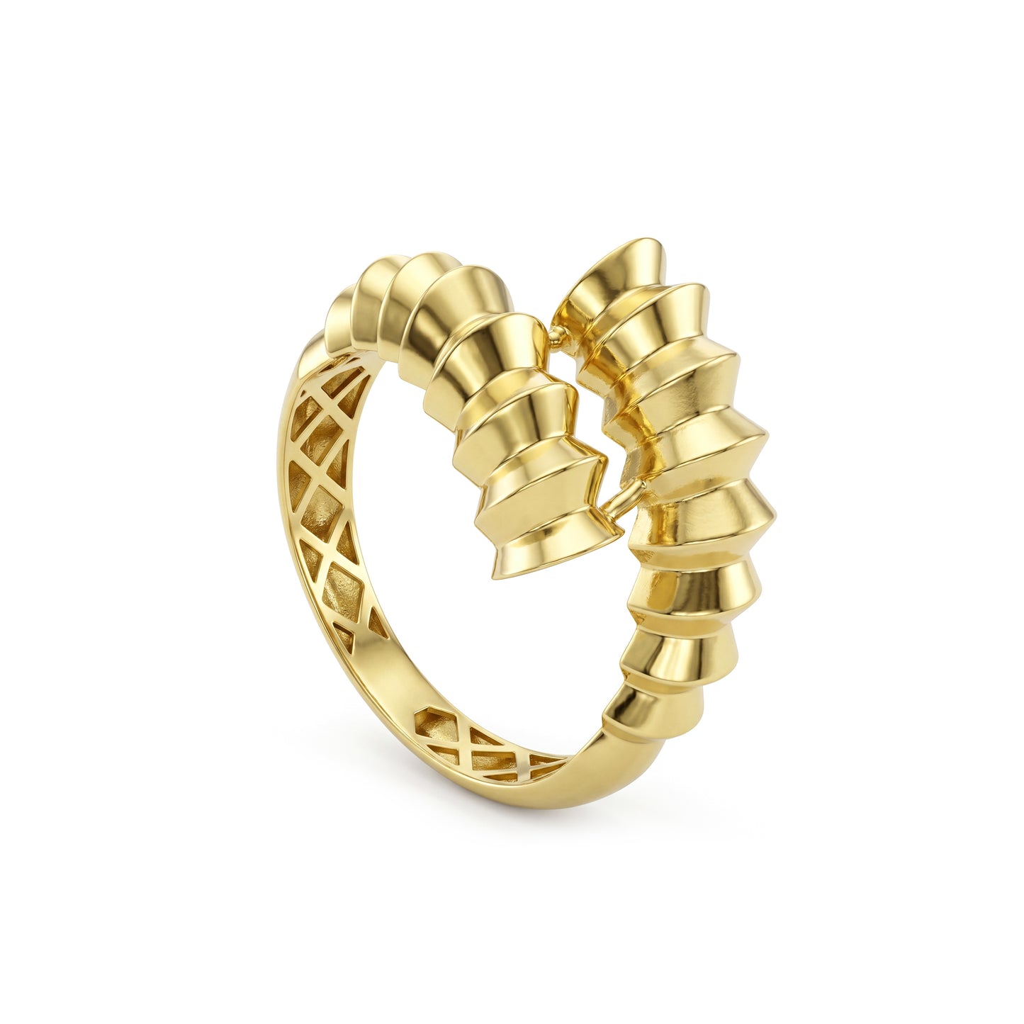18K Gold Ribbed Bypass Statement Ring