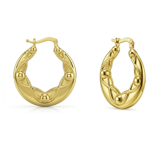 18K Gold Ball Accent Hoops