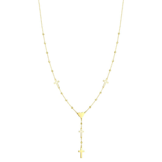 18K Gold Heart & Multi-Cross Station Y-Necklace