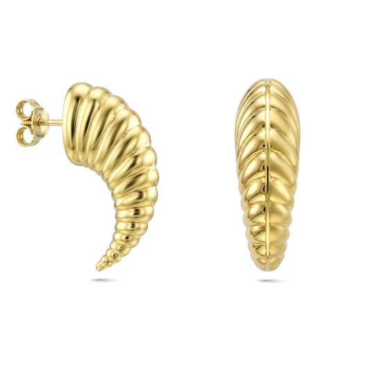 18K Gold Sculptural Ribbed Hoop Earrings