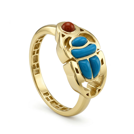 18K Gold Pharaonic Scarab Enamel Ring