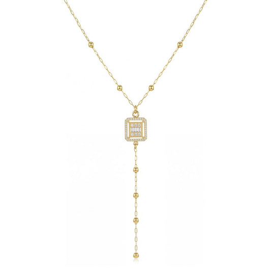 18K Gold Y-Necklace with Geometric Zircon-Studded Pendant