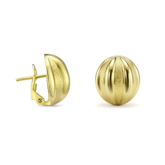 18K Solid Gold Striped Dome Earrings