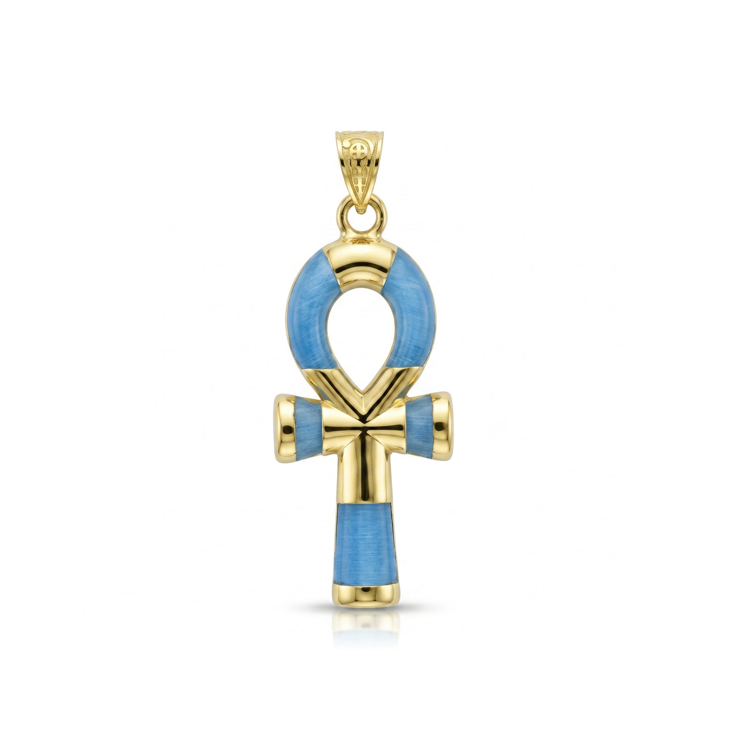 18k Gold Ankh Amulet with blue Inlay