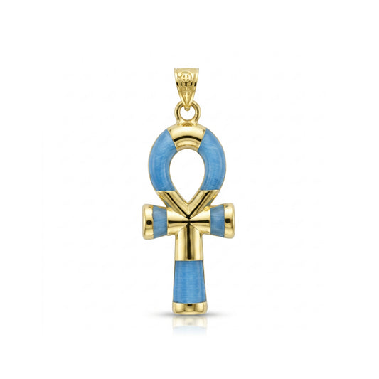 18k Gold Ankh Amulet with blue Inlay