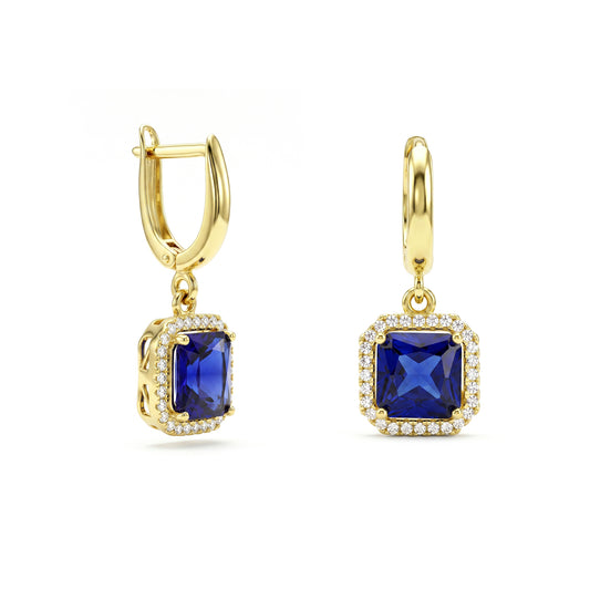 18K Gold Royal Square-Cut Drop Earrings
