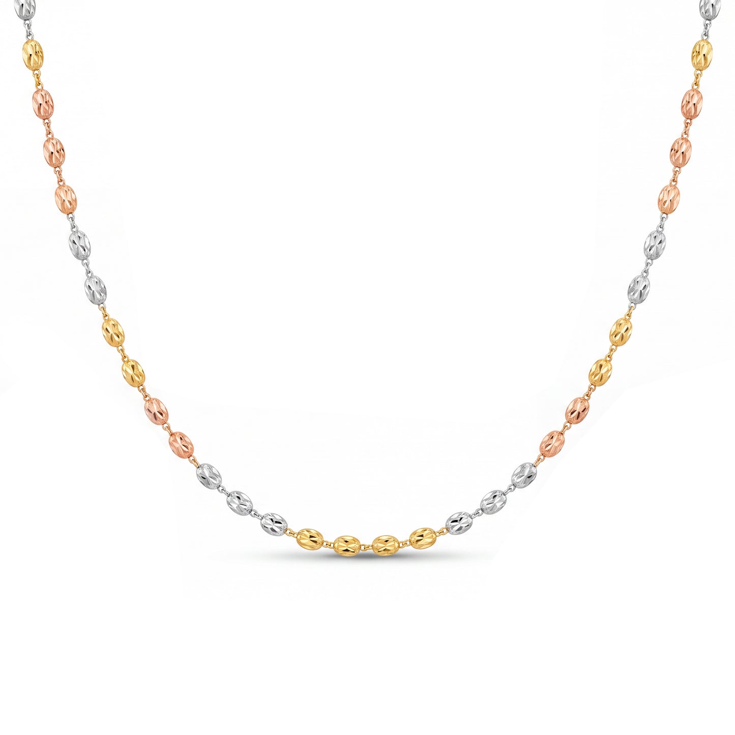 18K Tri-Tone Oval -Cut Bead Layering Necklace