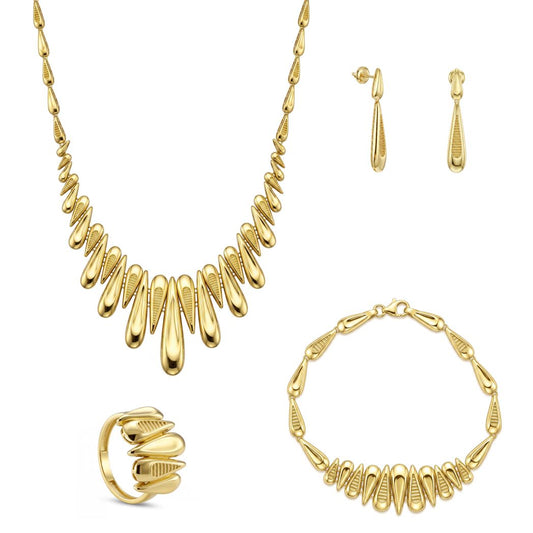 18K Gold Textured Waterdrop Full Set