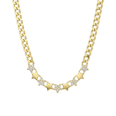 18K Gold Star Curb Chain Jewelry Set