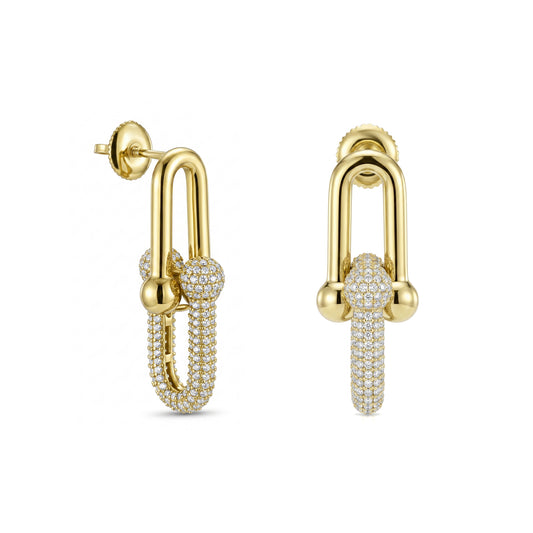 18K Gold Radiant U-Link Zircon Hoops