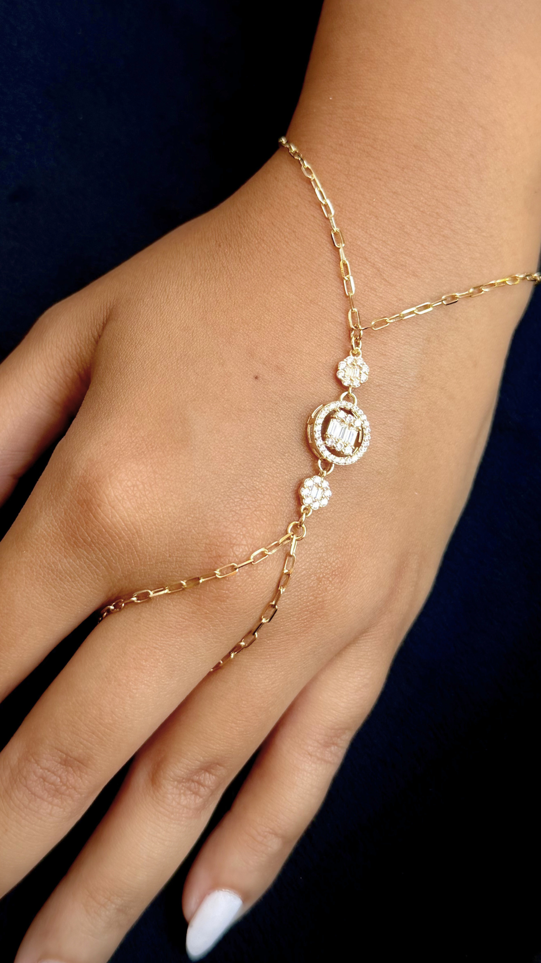 18K Gold Baguette Zircon Hand Chain