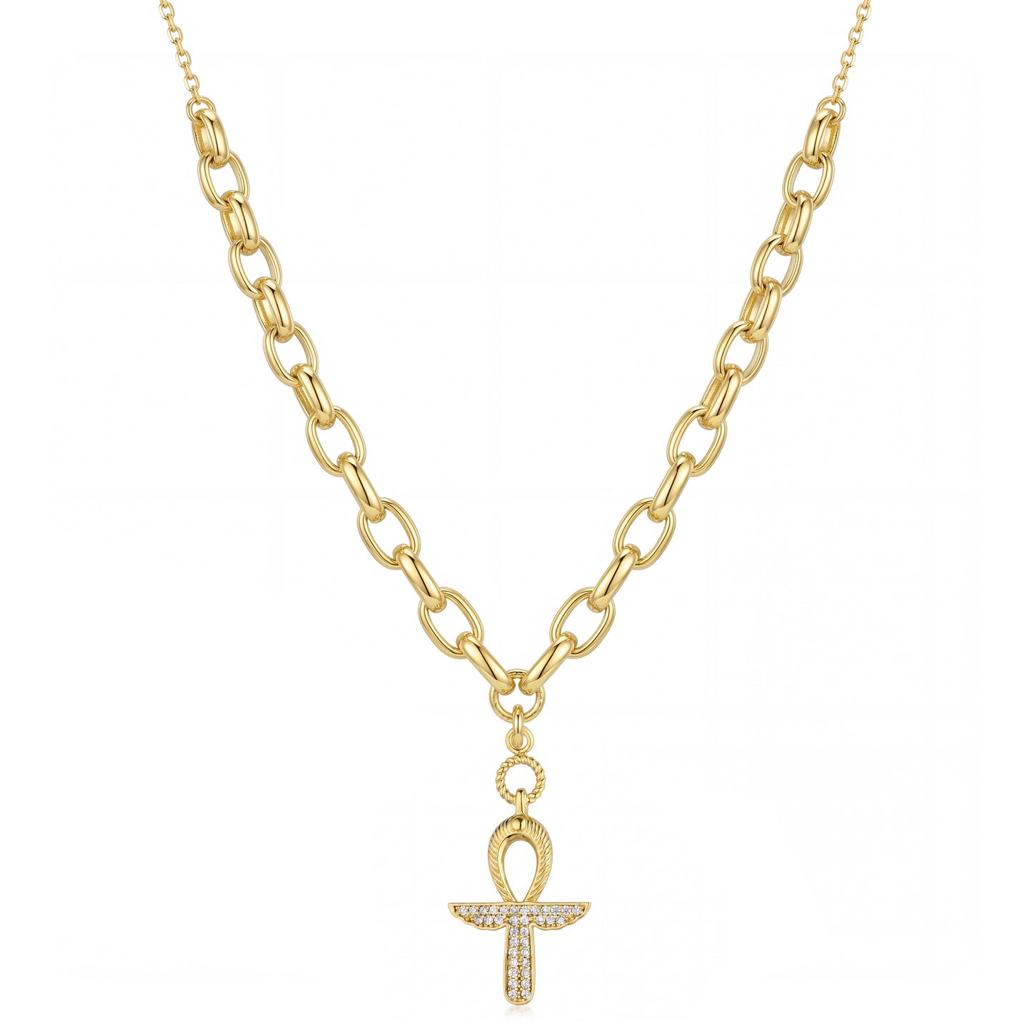 18K Gold Ankh Key of Life Necklace