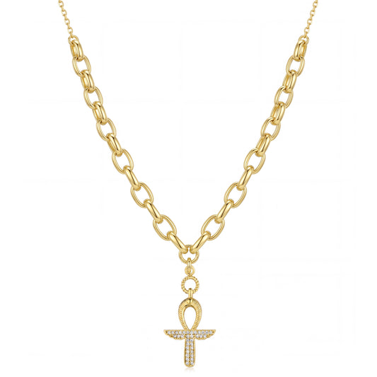 18K Gold Ankh Key of Life Necklace