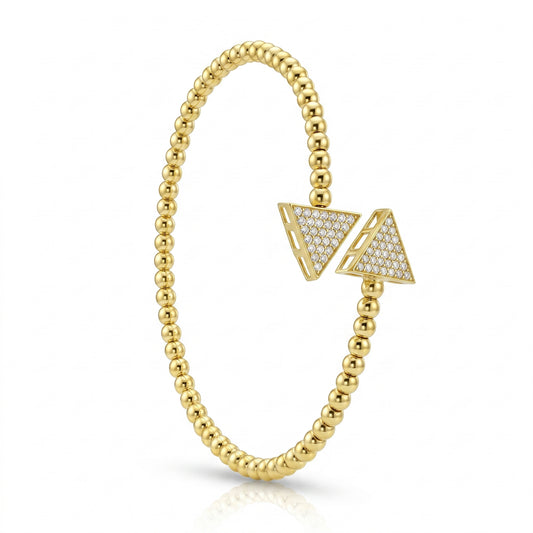 18K Gold Triangle Beaded Open Bangle