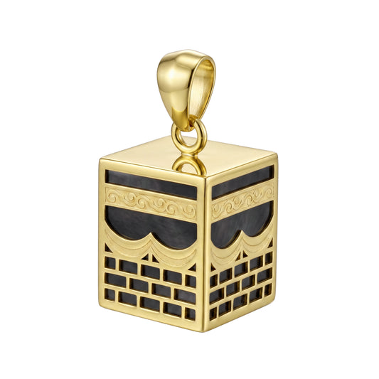 18K Gold Islamic Kaaba Charm Pendant with Black Inlay