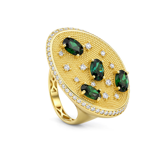 18K Gold Oval green Zircon Ring