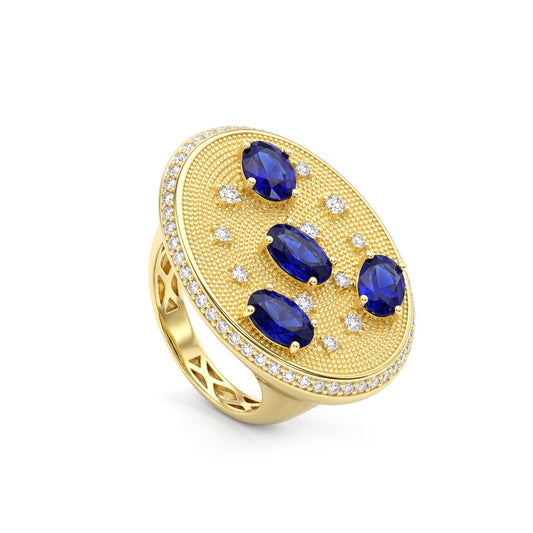 18K Gold Oval Blue Zircon Ring
