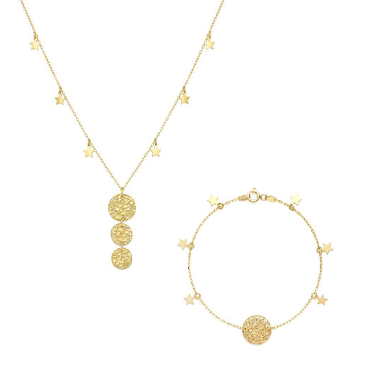 18K Solid Gold Starry Disc Matching Set