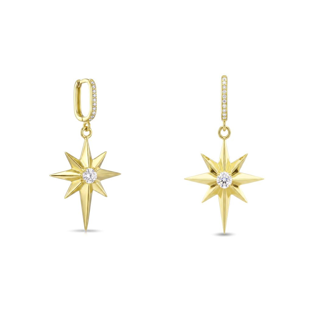 18K Gold Celestial Sparkle Star Earrings