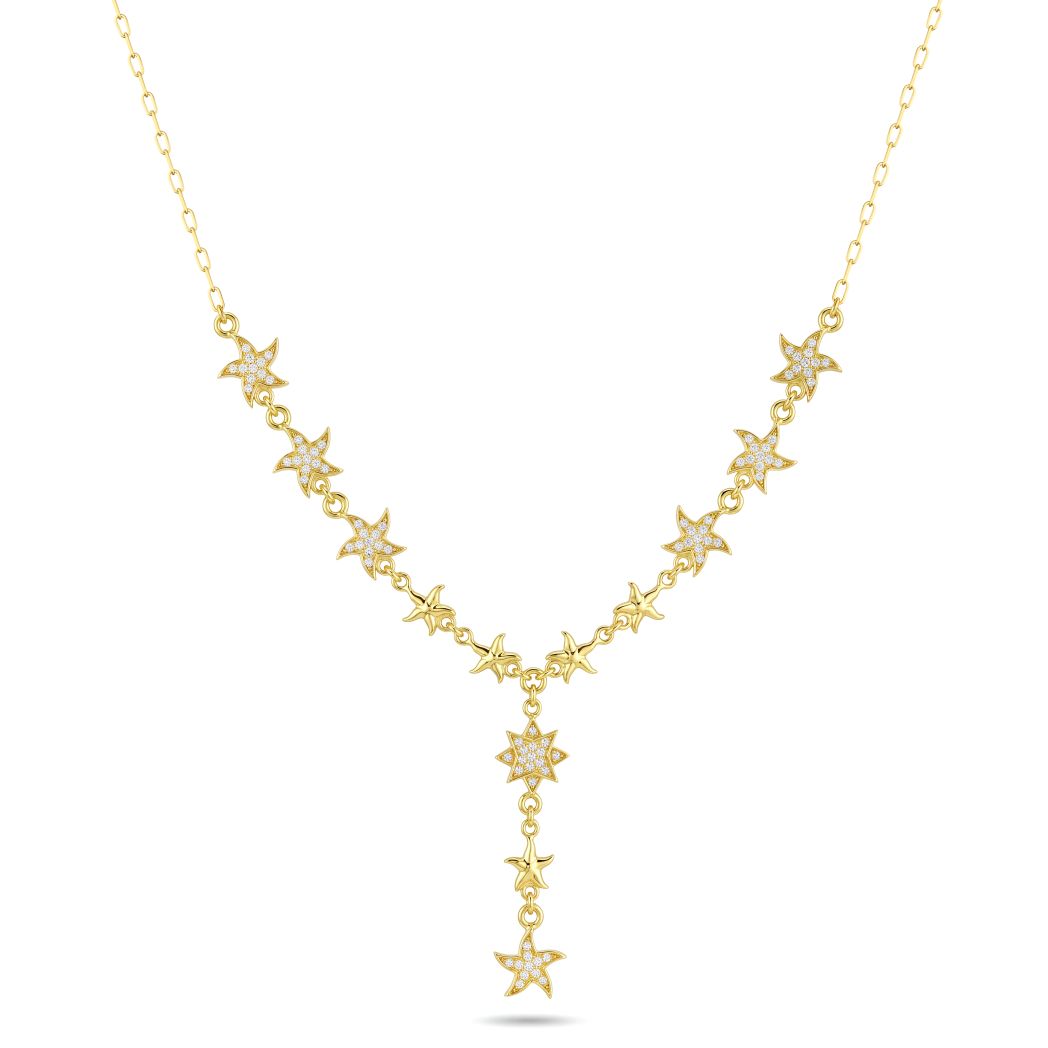 18K Gold Celestial Starfish Lariat Necklace
