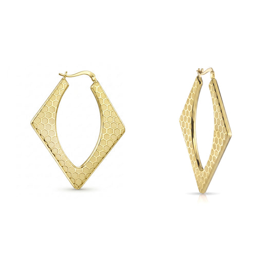 18K Modern Honeycomb Patterned -Shape Hoops