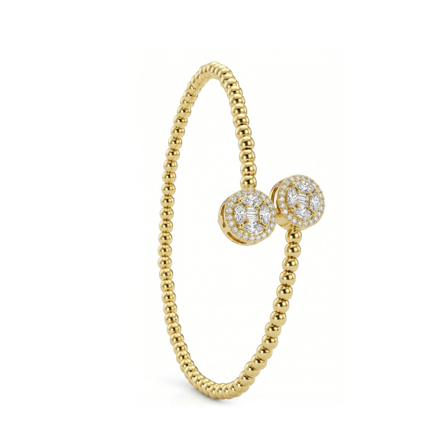 18K Gold Double Circle Halo Beaded Bangle