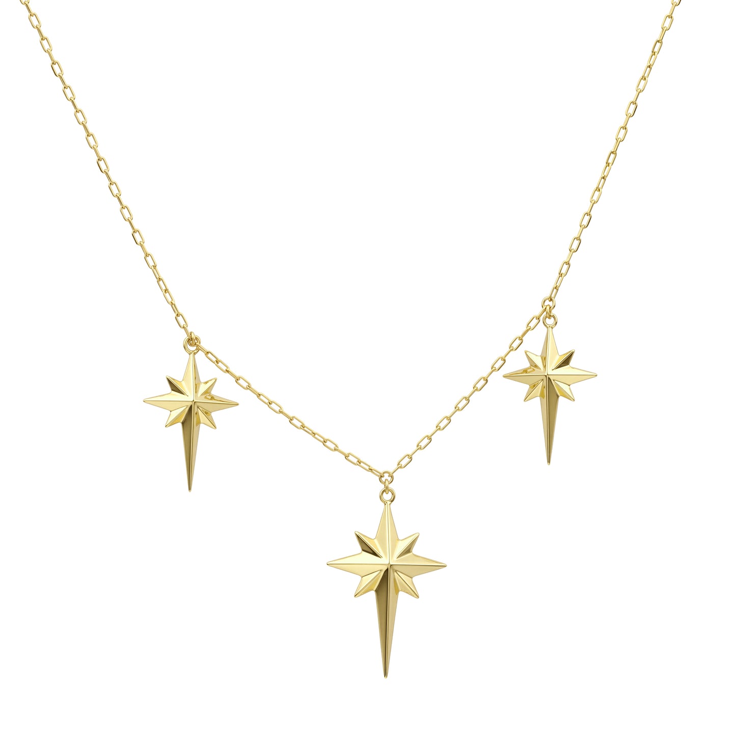18K Gold Triple North Star Necklace