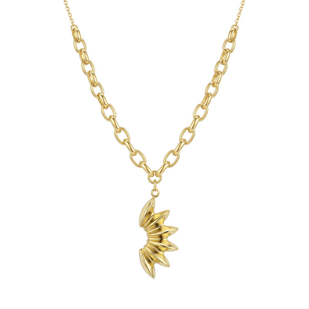 18K Gold Pleated Arc Necklace