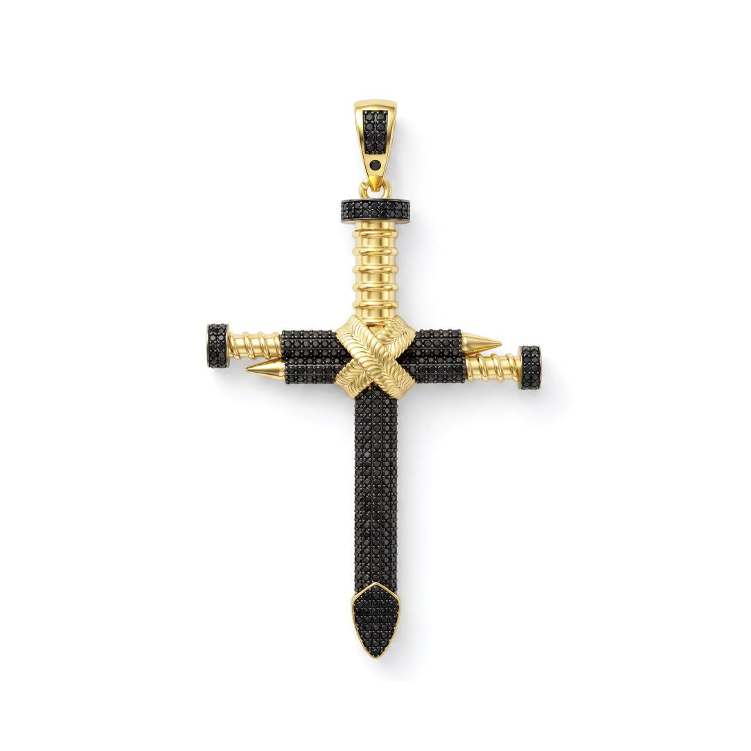 18K Gold Sword & Nail Cross Pendant