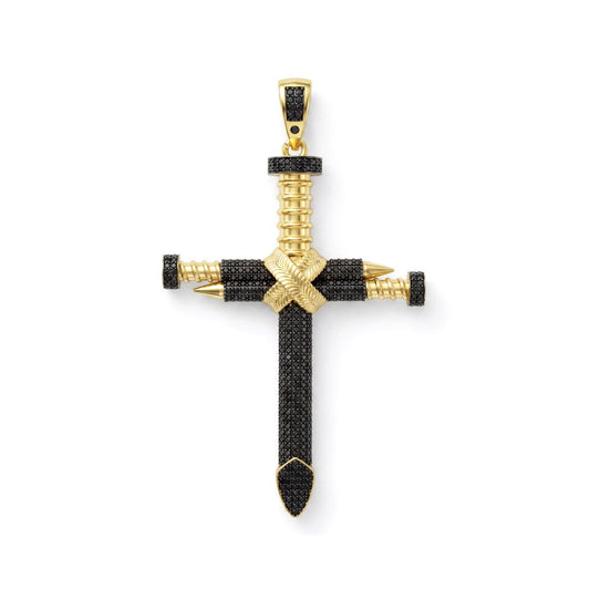 18K Gold Sword & Nail Cross Pendant