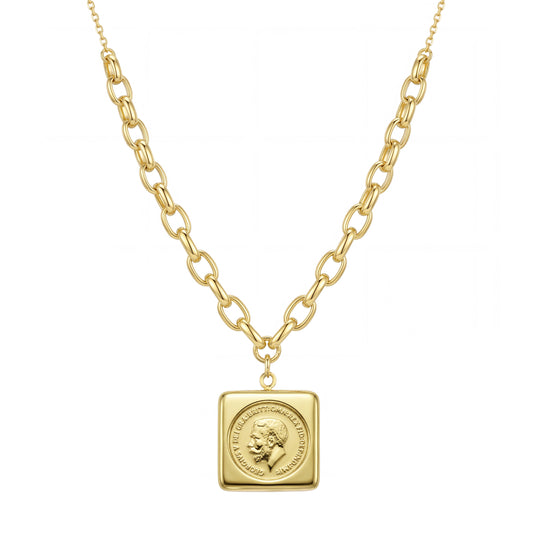 18K Gold Square Coin Link Necklace