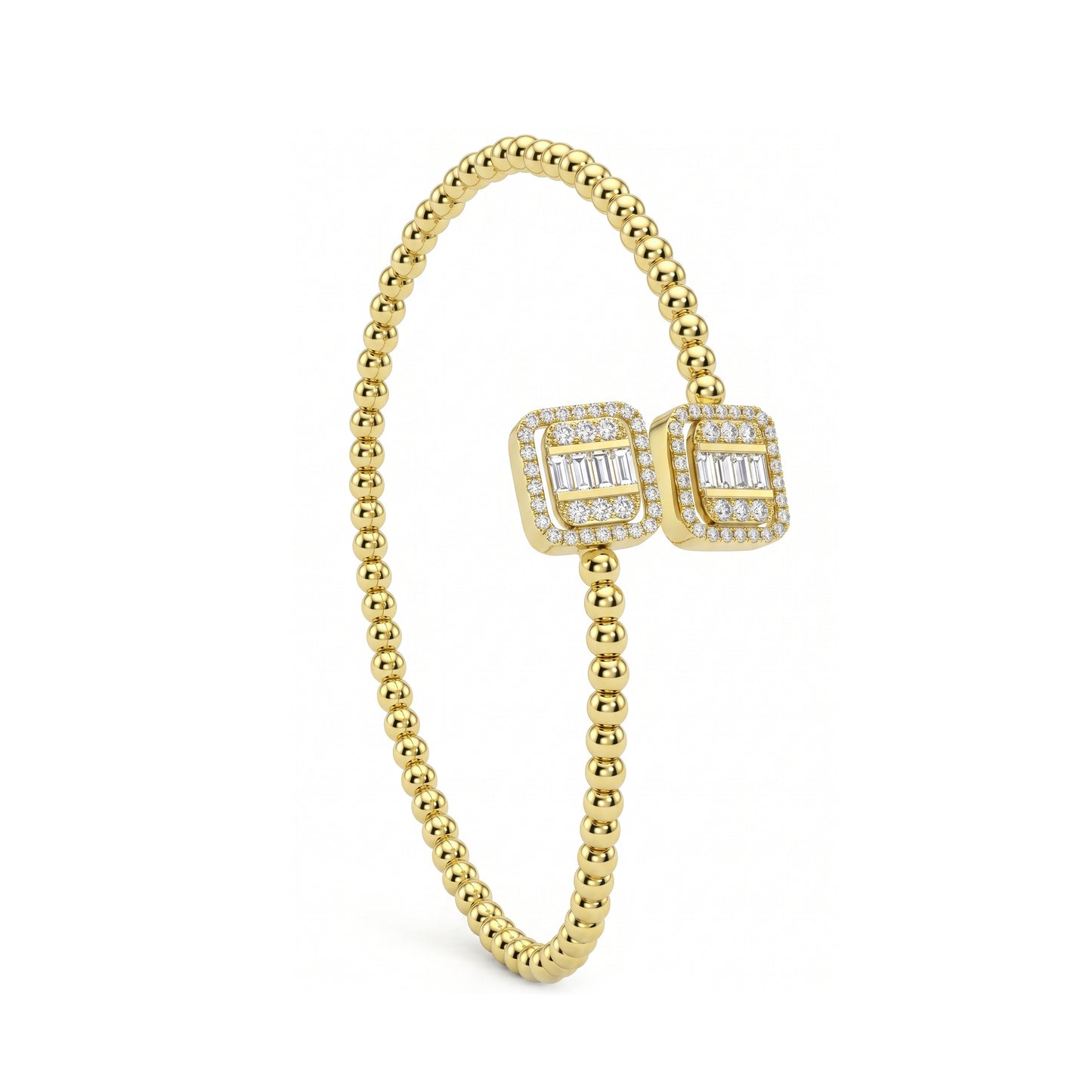 18K Gold Square Halo Bypass Bangle