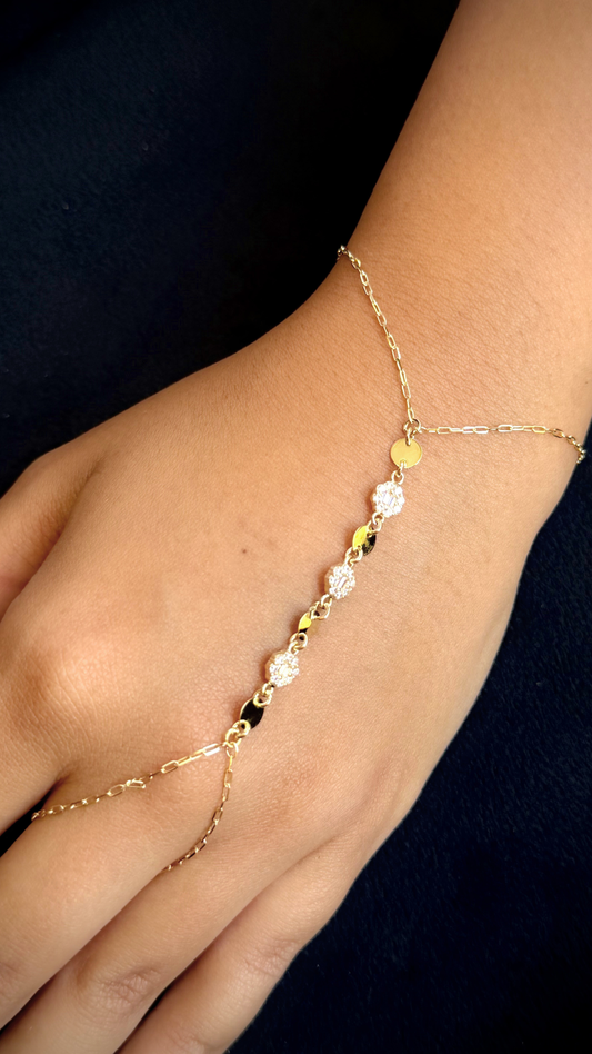 18K Gold Delicate Sparkle Bloom Hand chain