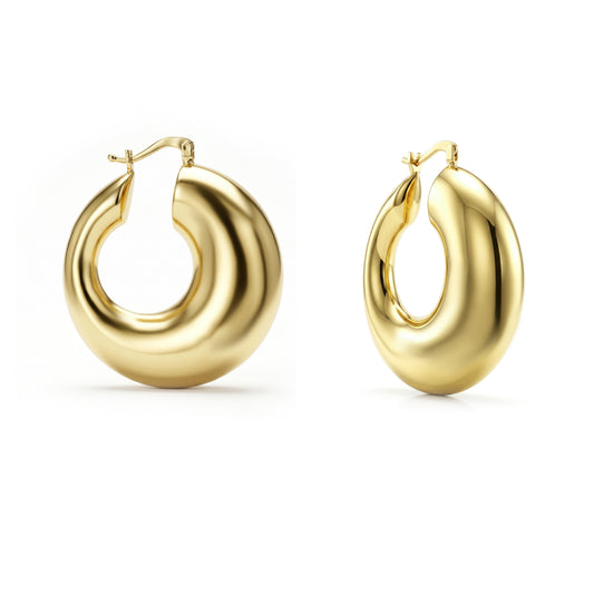 18K Chunky Gold Dome Hoop Earrings