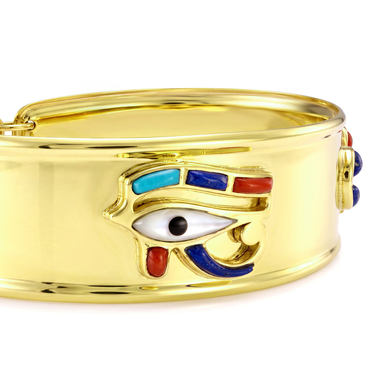 18K Gold Eye of Horus Gemstone Cuff Bangle