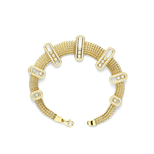18K Golden Mesh & Sparkle Charm Bracelet