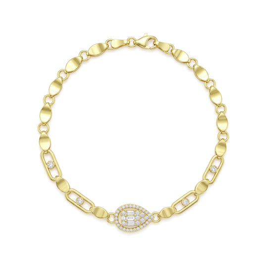 18K Gold Pear Halo Link Bracelet
