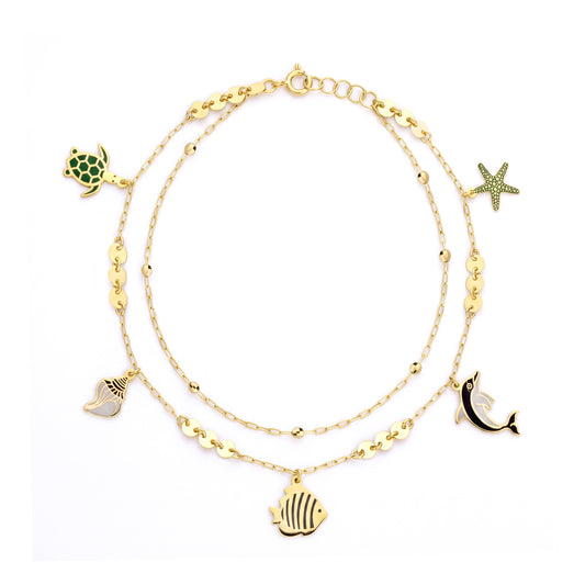 18K Double-Layer Ocean Charms Gold Anklet