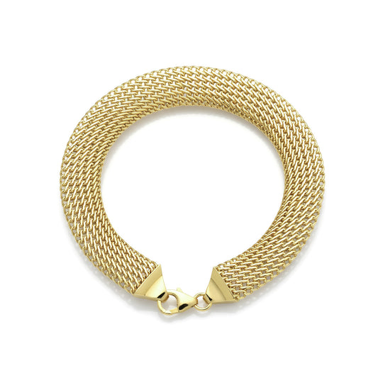 18K Solid Gold Wide Mesh Link Bracelet