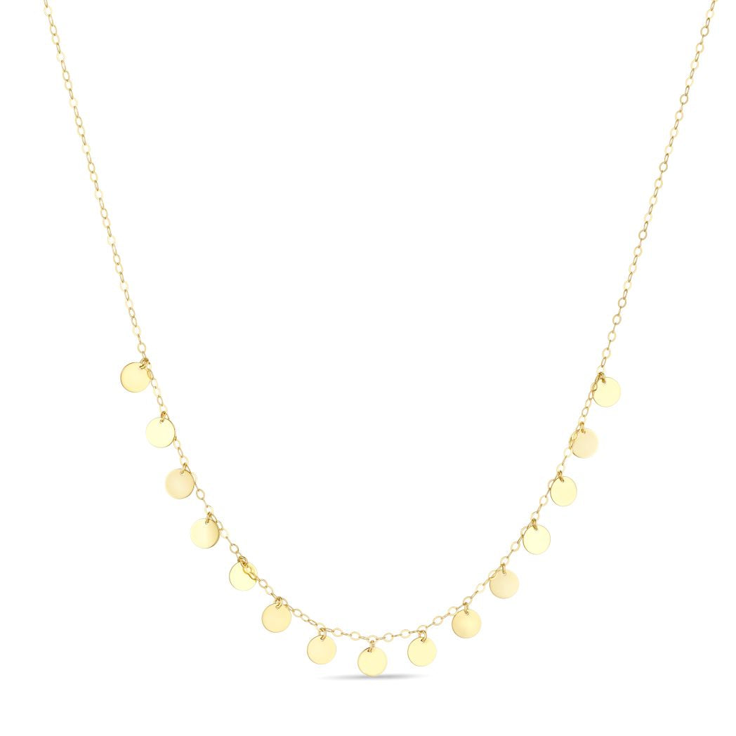 18K Gold Circular Disc Dangle Necklace