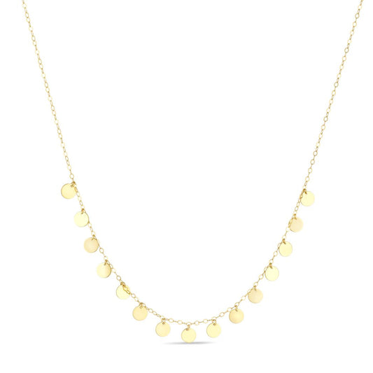 18K Gold Circular Disc Dangle Necklace