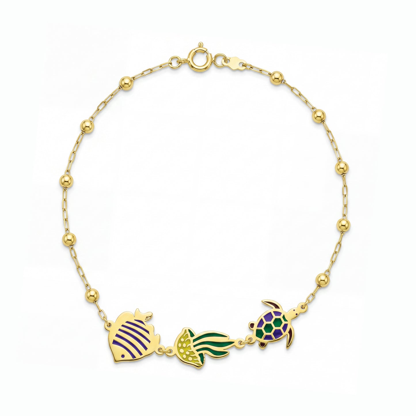 18K Gold Marine Life Charms Bracelet