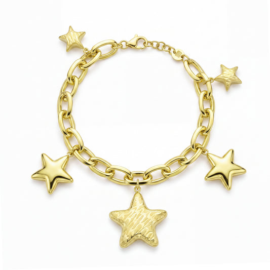 18K Gold Celestial Star Charm Bracelet